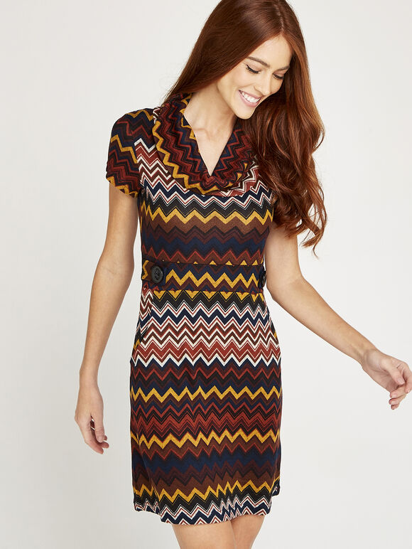 Chevron Stripe Dress, Mustard, large