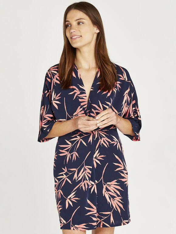 Leaf Knot Kimono Dress, Navy, large