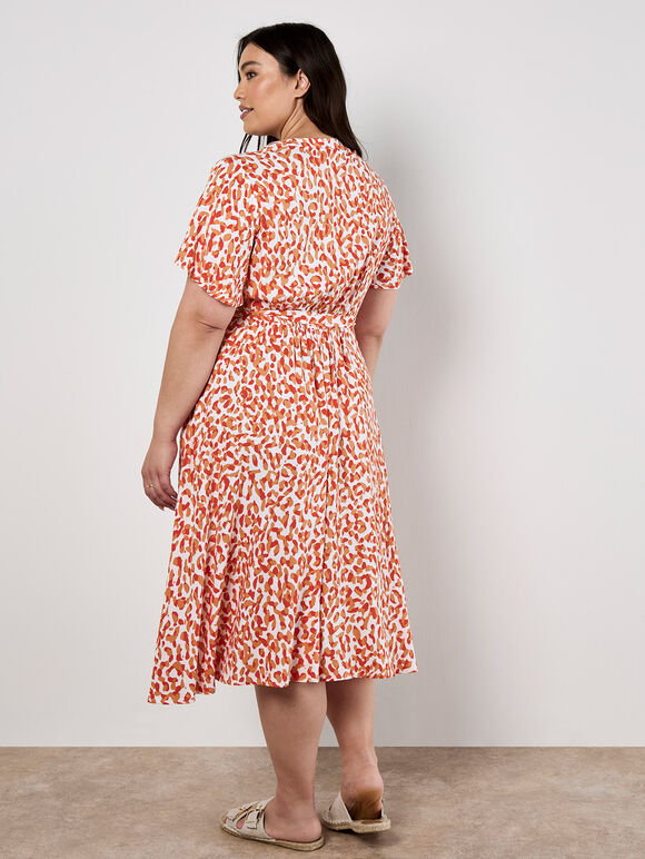 Curve Leopard Shirt Midi Dress, Orange, large