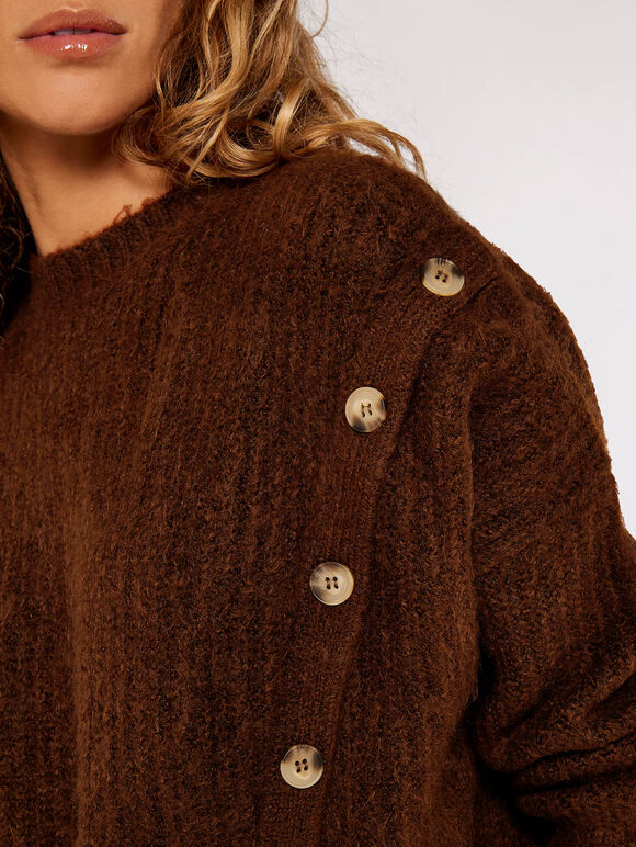 Asymmetric Button Jumper, Brown, large