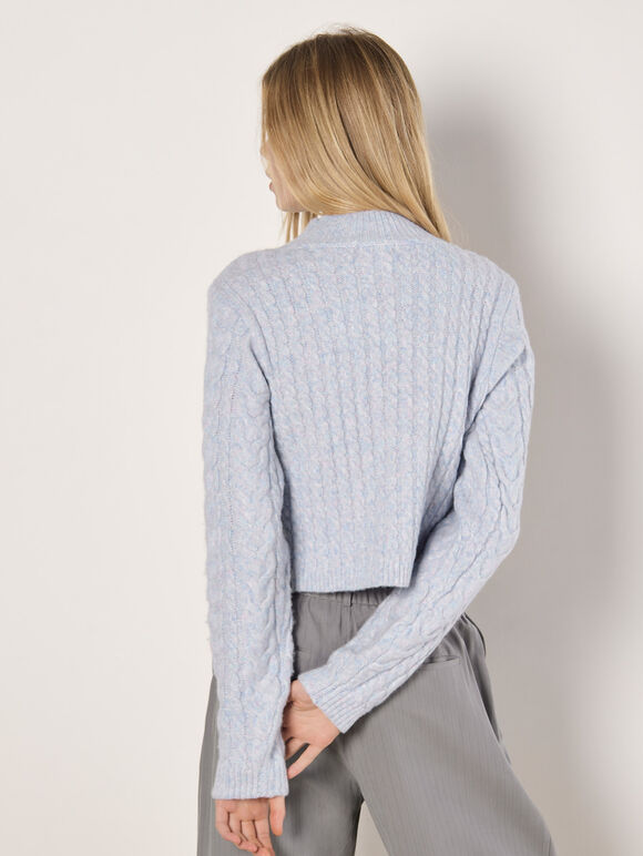 Cable Knit Wrap Jumper, Blue, large