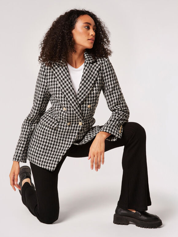 Dogtooth Tweed Blazer, Black, large