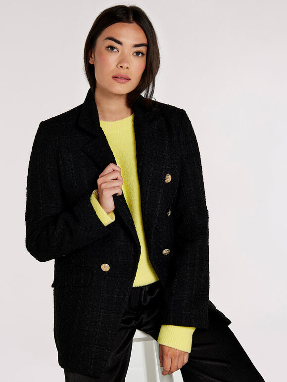 Tailored Tweed Blazer, Black, large