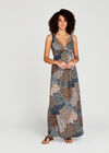 Tribal Feather Maxi Dress, Green, large