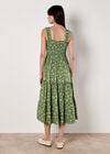 Orchid Print Smocked Midi Dress, Green, large