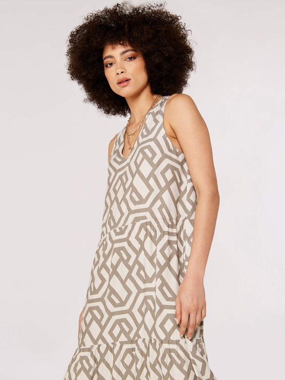 Geometric Tiered Maxi Dress, Stone, large