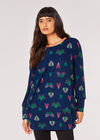 Butterfly Ruched Tunic Top, Navy, large