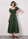 Cotton Tiered Milkmaid Midi Dress, Green, large