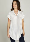 White Striped Short Turn Up Sleeve Shirt, White, large