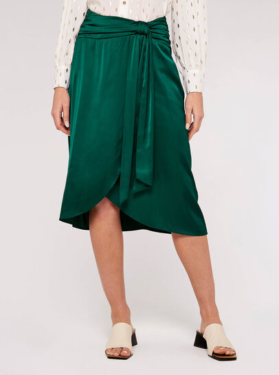 Satin Tie Front Wrap Skirt
