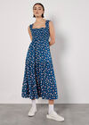 Ditsy Floral Smocked Midi Dress, Blue, large