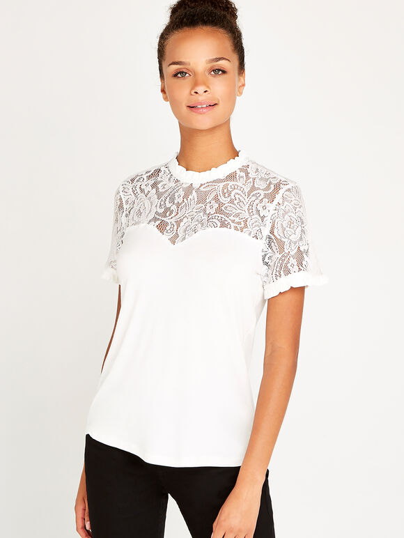 Cream Victoriana Lace Yoke Top, Cream, large