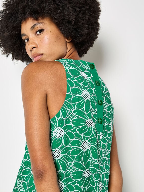 Floral Embroidered Shift Mini Dress, Green, large