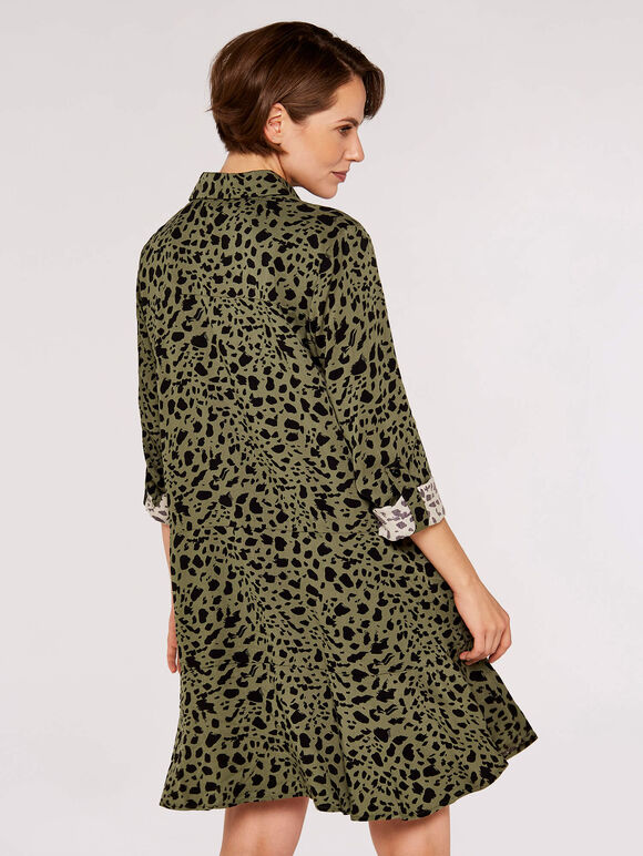 Paintsplash Shirt Mini Dress, Khaki, large