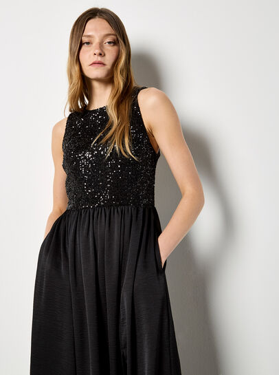 Sequin Bodice Midi Dress