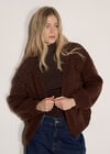 Rose Applique Chunky Knit Cardigan, Brown, large