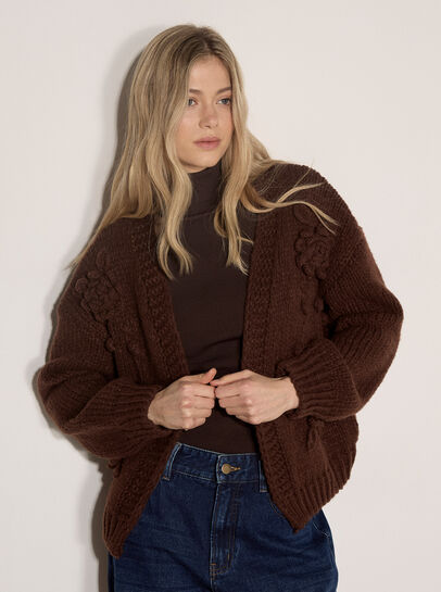 Rose Applique Chunky Knit Cardigan
