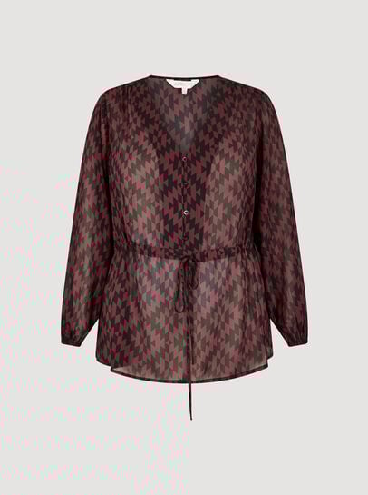 Curve Geo Print Chiffon Blouse