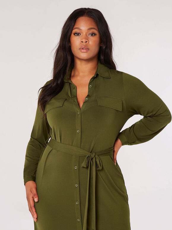 Curve Jersey Shirt Midi Dress, Khaki, large
