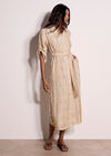 Geometric Shimmer Embroidered Shirt Midi Dress, Stone, large