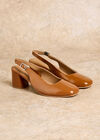 Mary Jane Heeled Leather Sandals, Brown, large