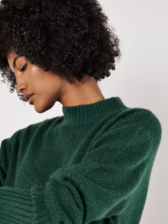 Waffle Knit Midi Dress, Green, large