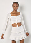 Smocked Ruffle Mini Skirt, White, large