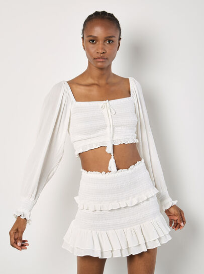 Smocked Ruffle Mini Skirt