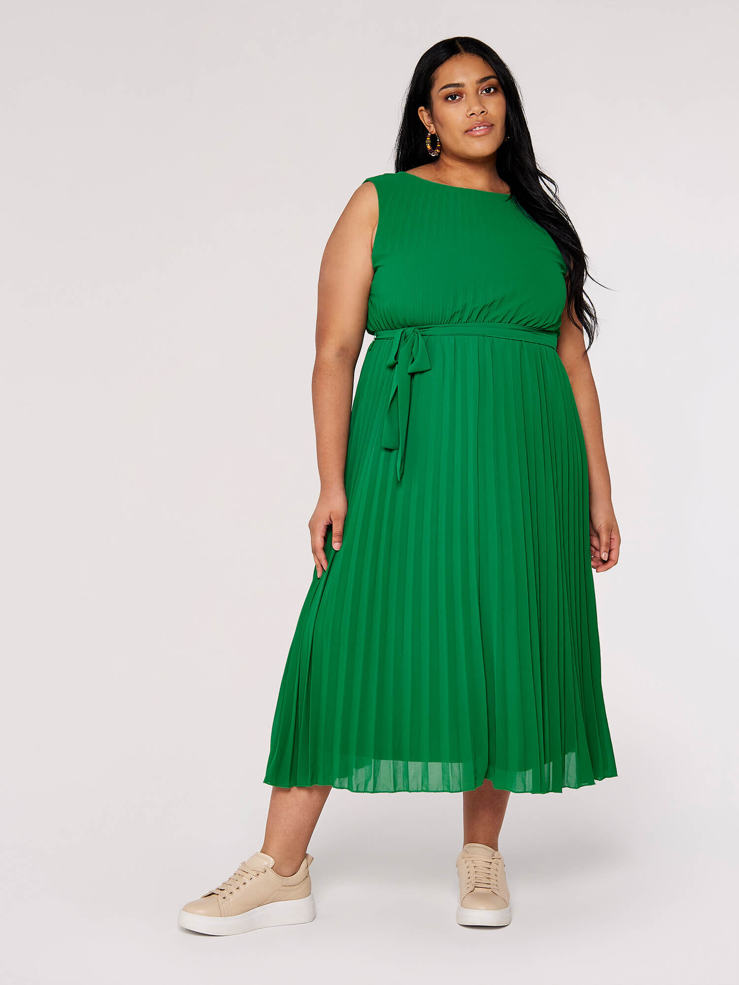 Curve Plisse Wrap Dress Apricot Clothing
