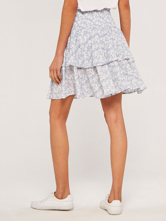Floral Tiered Skirt, Blue, large