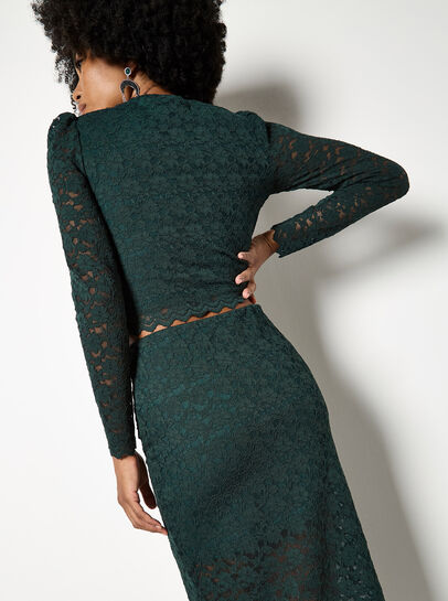 Floral Leaf Lace Midi Skirt
