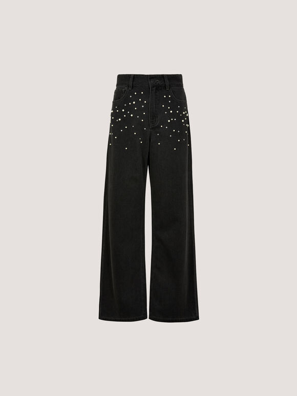 Faux Pearl & Rhinestone Maca Jean, Black, large