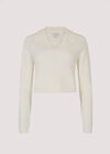 Cropped Ribbed Jersey Knit Jumper, Cream, large