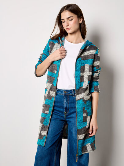 Geometric Knitted Zip-Down Cardigan