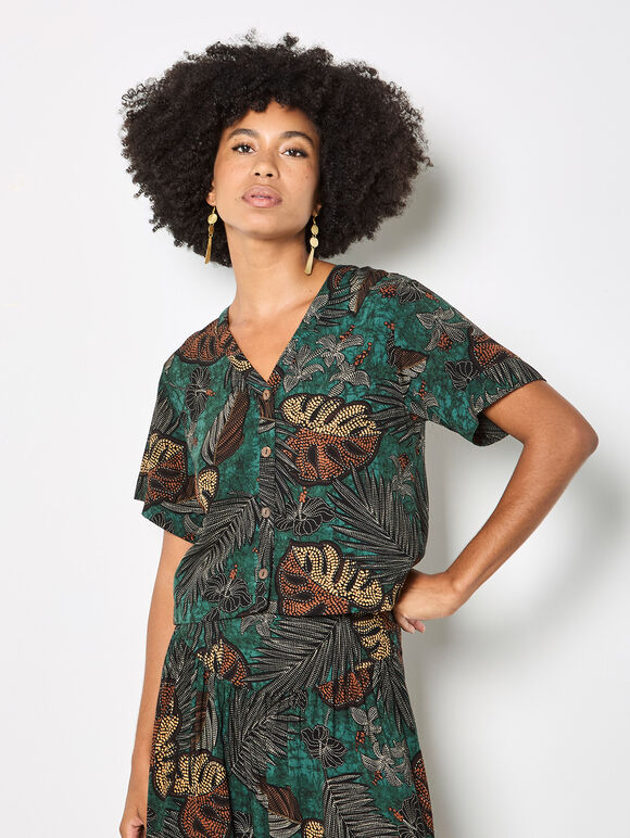 Tropical Leaf Print Shirt, Green, large