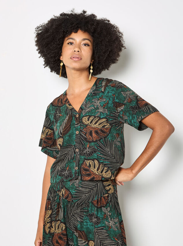 Tropical Leaf Print Shirt, Green, large