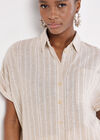 Linen Blend Stripe Shimmer Shirt, Stone, large