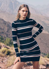 Stripe Ribbed Knit Mini Dress, Black, large