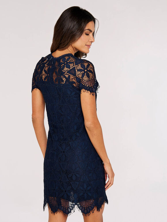 Lace Mini Dress, Navy, large