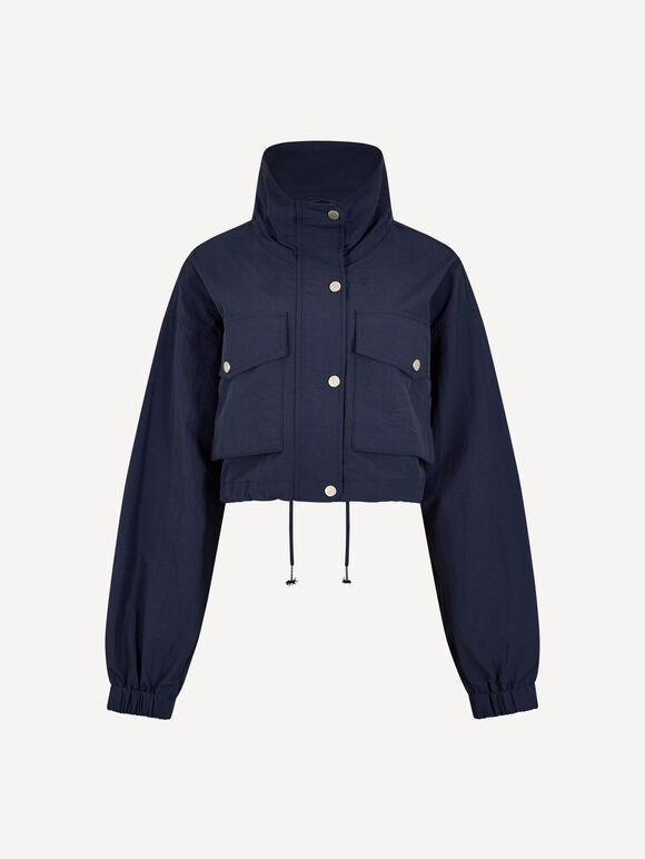 Sporty Cropped Jacket, Navy, large