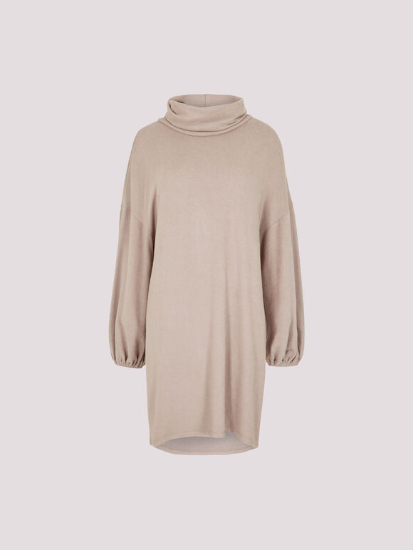 Soft Knit Mini Dress, Stone, large