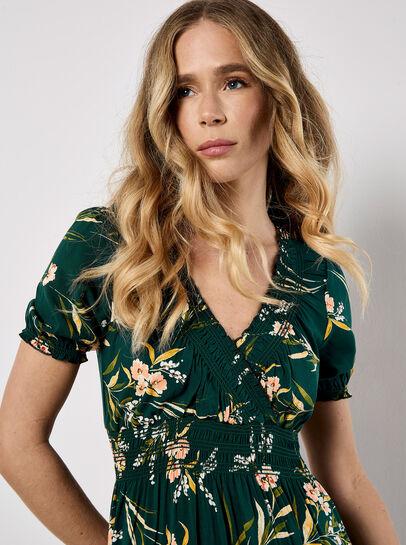 Watercolour Floral Smocked Maxi Dress