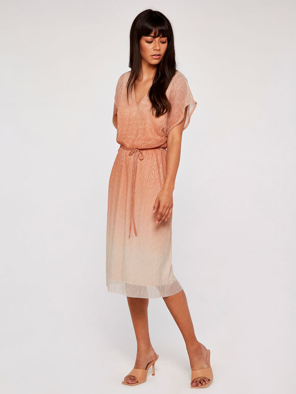 Ombre Plisse Dress, Rust, large