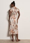Tropical Leaf Satin Shirt Midi Dress, Stone, large