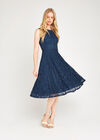 Navy Lace Layered Skater Dress, Navy, large