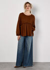 Waffle Knit Babydoll Oversized Top, Rust, large