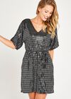 Sequin Kimono Dress, Black, large