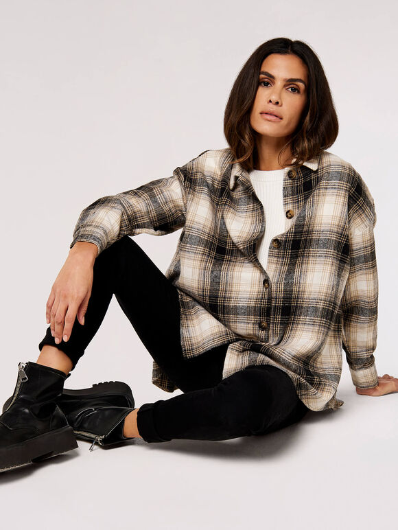 Plaid Oversized Shirt, Black, large