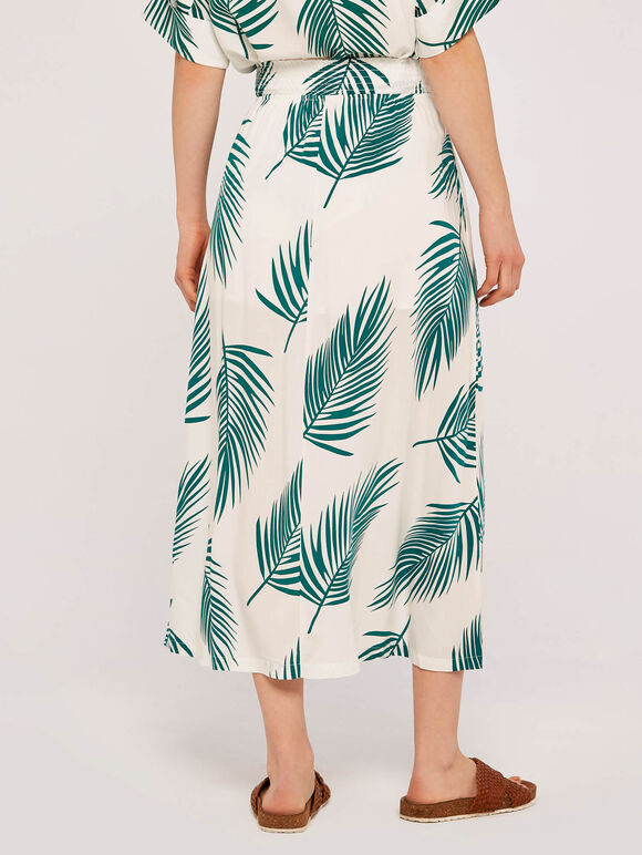 Palm Print Midi Skirt, White, large