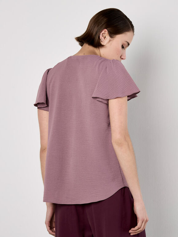 Ruffle Front Woven Top, Pink, large